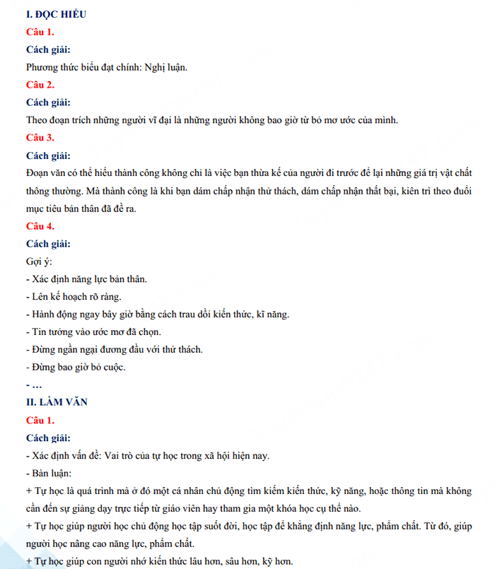 Đáp án đề Văn vào 10 Hà Nam 2024-2025