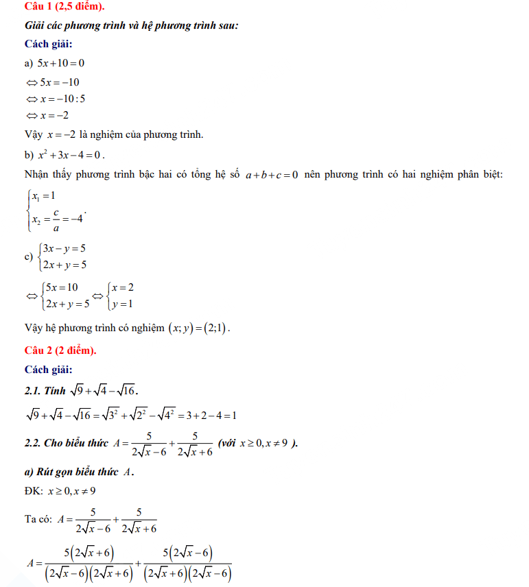 Đáp án đề Toán vào 10 Lai Châu 2024