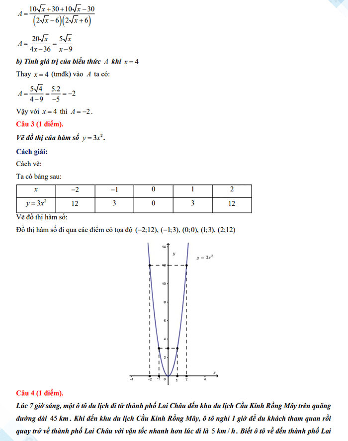 Đáp án đề Toán vào 10 Lai Châu 2024
