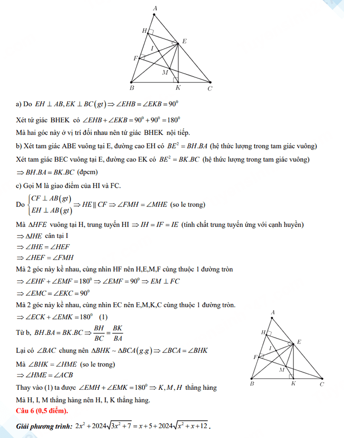 Đáp án đề Toán vào 10 Lai Châu 2024