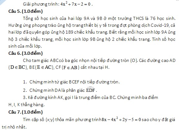 Đề thi tuyển sinh lớp 10 môn Toán 2021 Trà Vinh