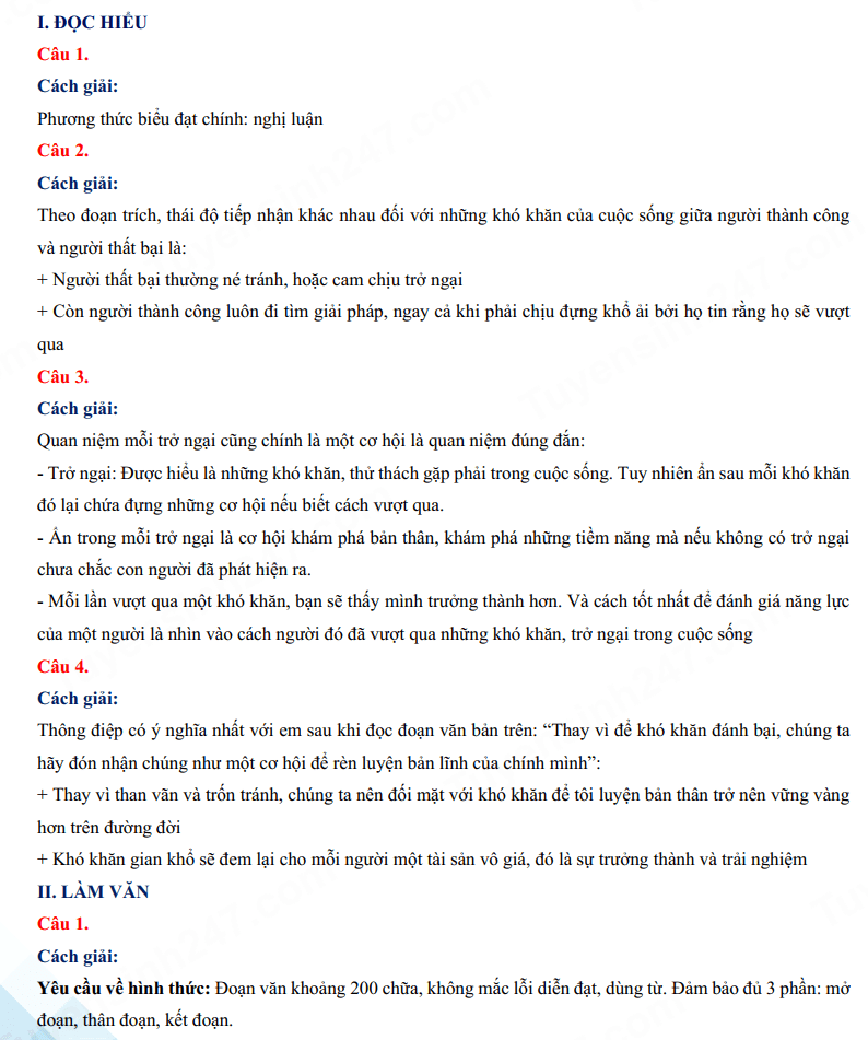 Đáp án đề thi tuyển sinh lớp 10 môn Văn Ninh Bình 2024