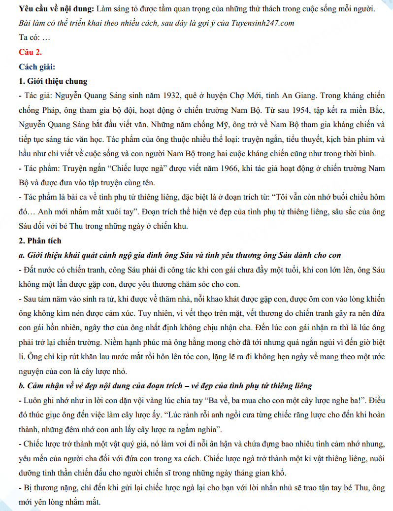 Đáp án đề thi tuyển sinh lớp 10 môn Văn Ninh Bình 2024