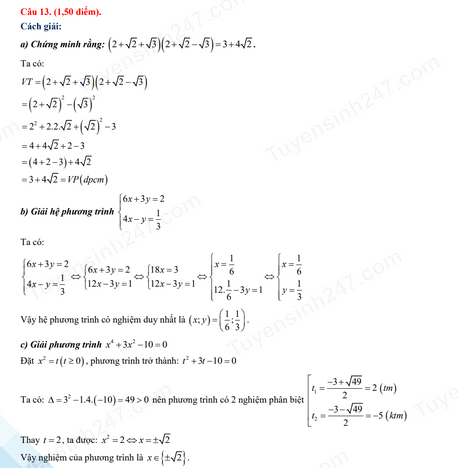 Đáp án đề thi tuyển sinh lớp 10 môn Toán Phú Yên 2024