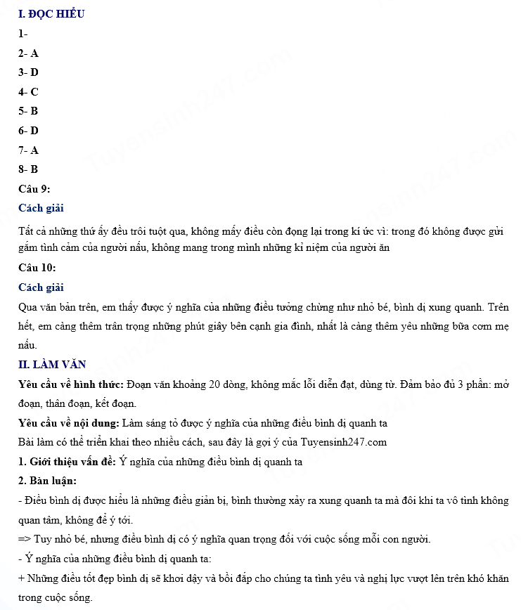 Đáp án đề Văn vào 10 Phú Yên 2024