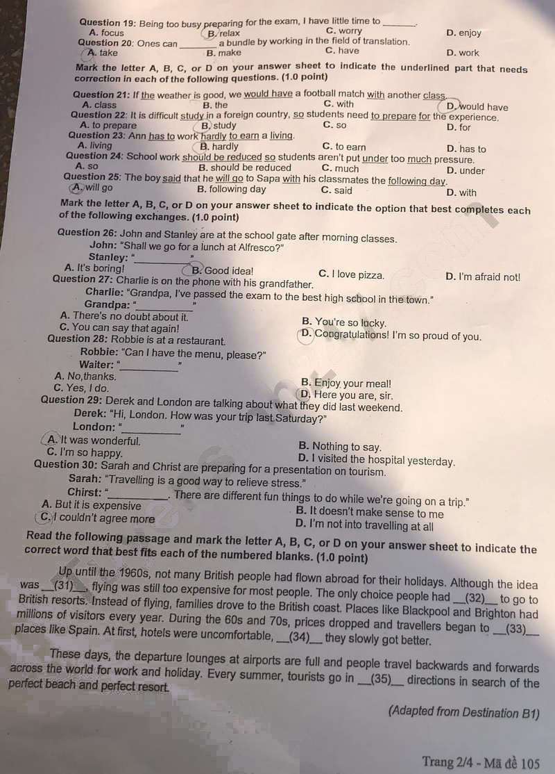 Đề thi tiếng Anh vào 10 Hải Dương 2024
