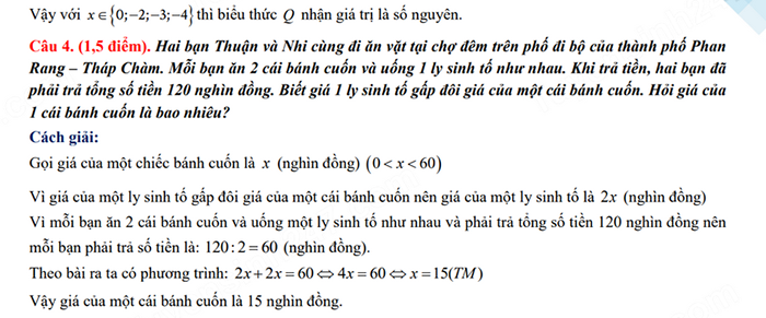 Đáp án môn Toán tuyển sinh lớp 10 Ninh Thuận 2024
