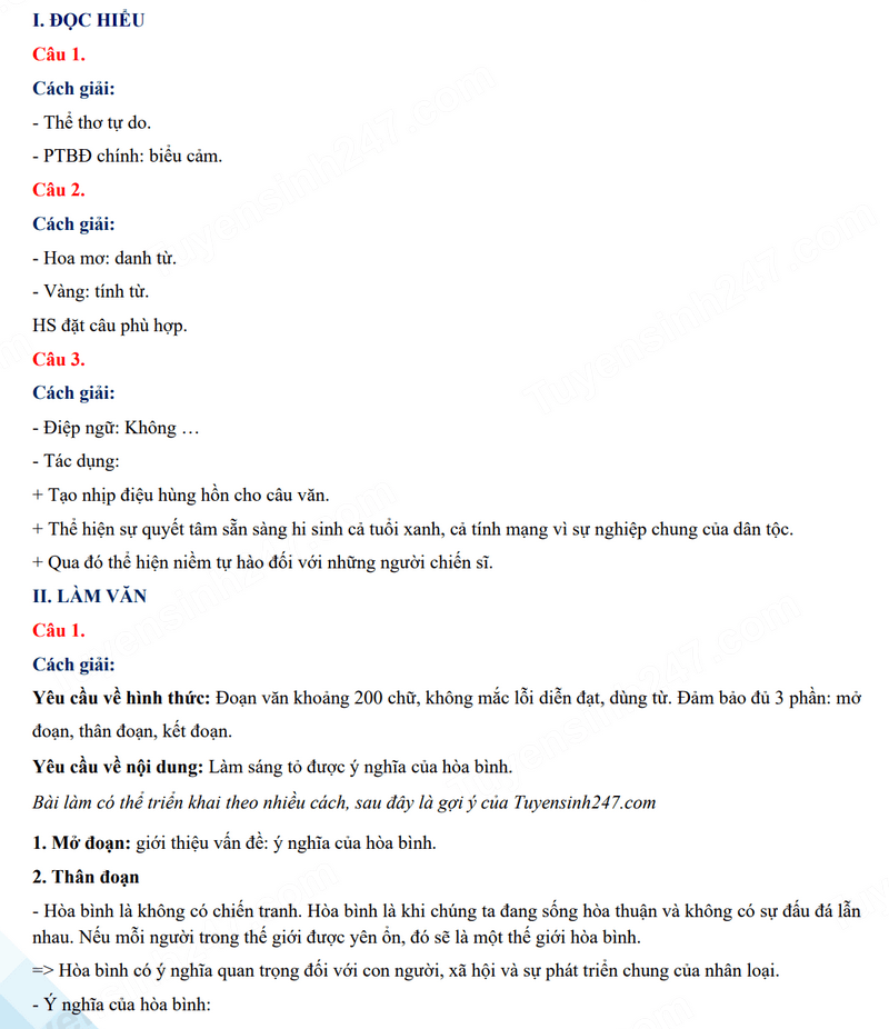 Đáp án đề Văn vào 10 yên Bái 2024