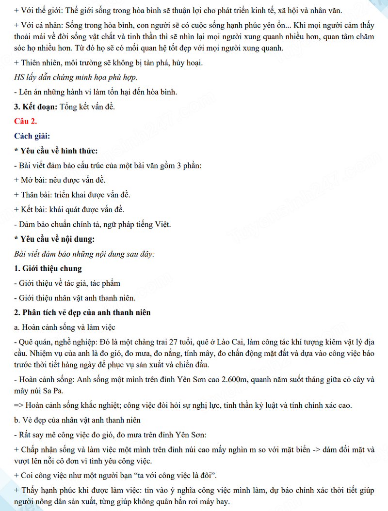 Đáp án đề Văn vào 10 yên Bái 2024