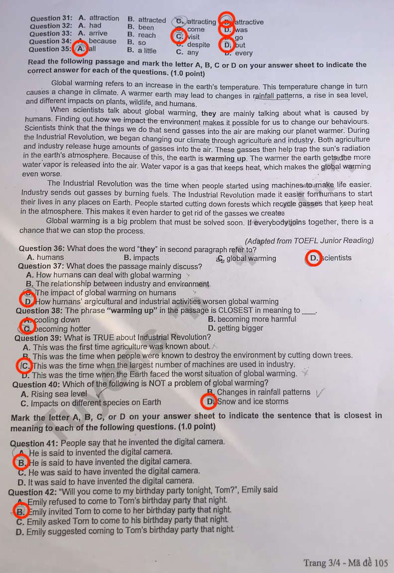 Đáp án đề thi tiếng Anh vào 10 Hải Dương
