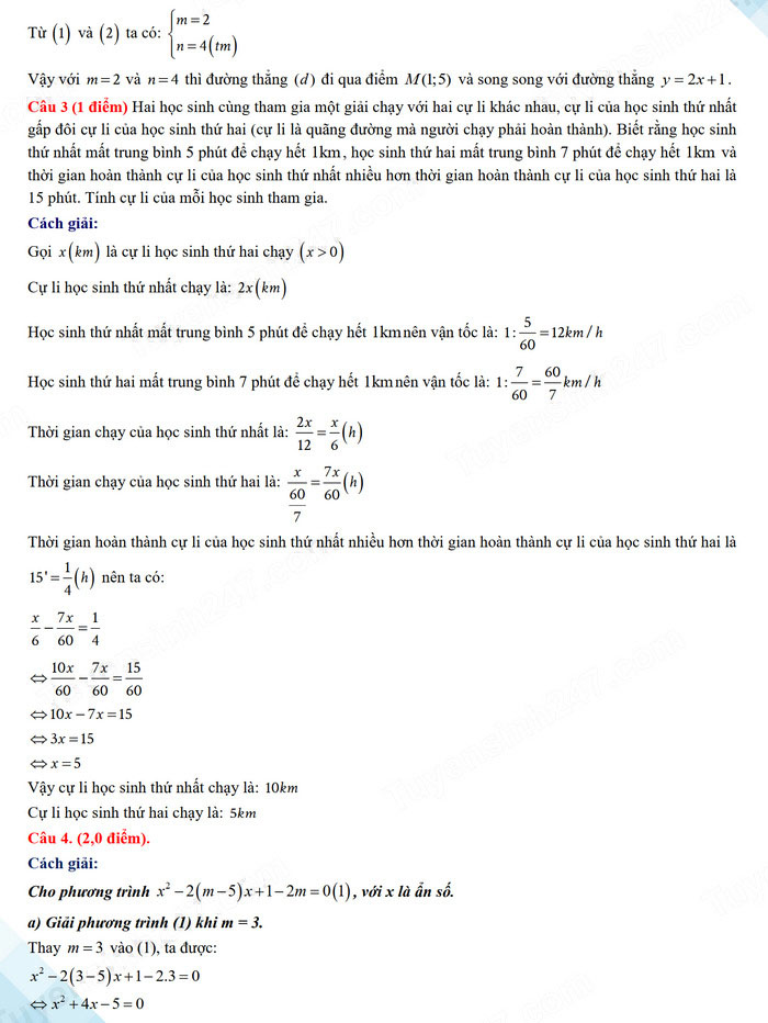 Đáp án đề thi tuyển sinh lớp 10 môn Toán Thừa Thiên Huế 2024