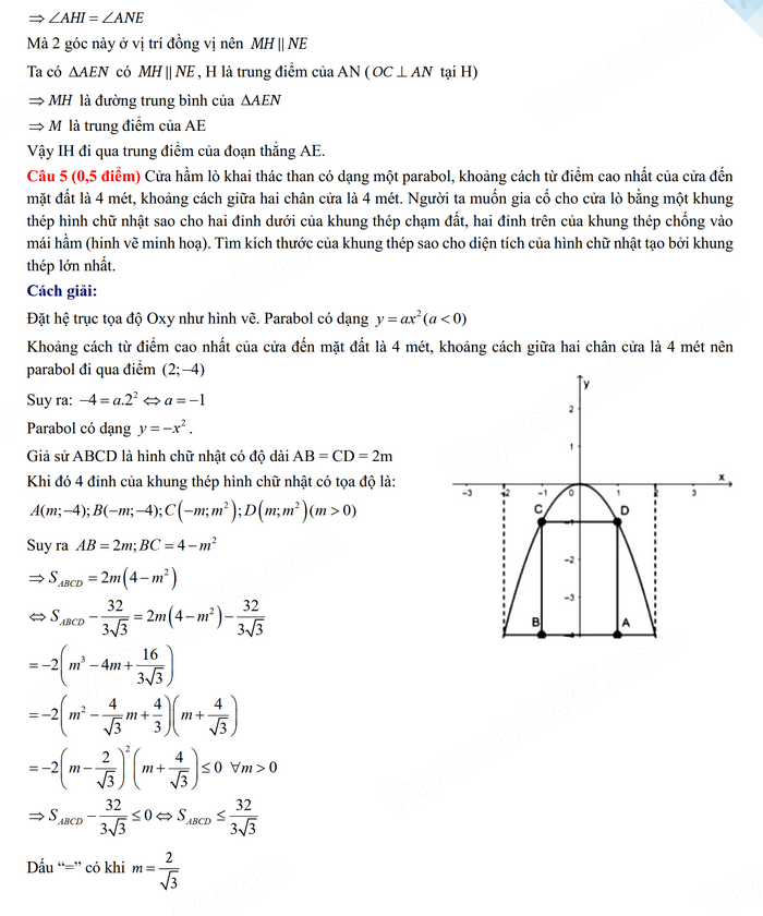 Đáp án đề thi vào 10 môn Toán Quảng Ninh 2024
