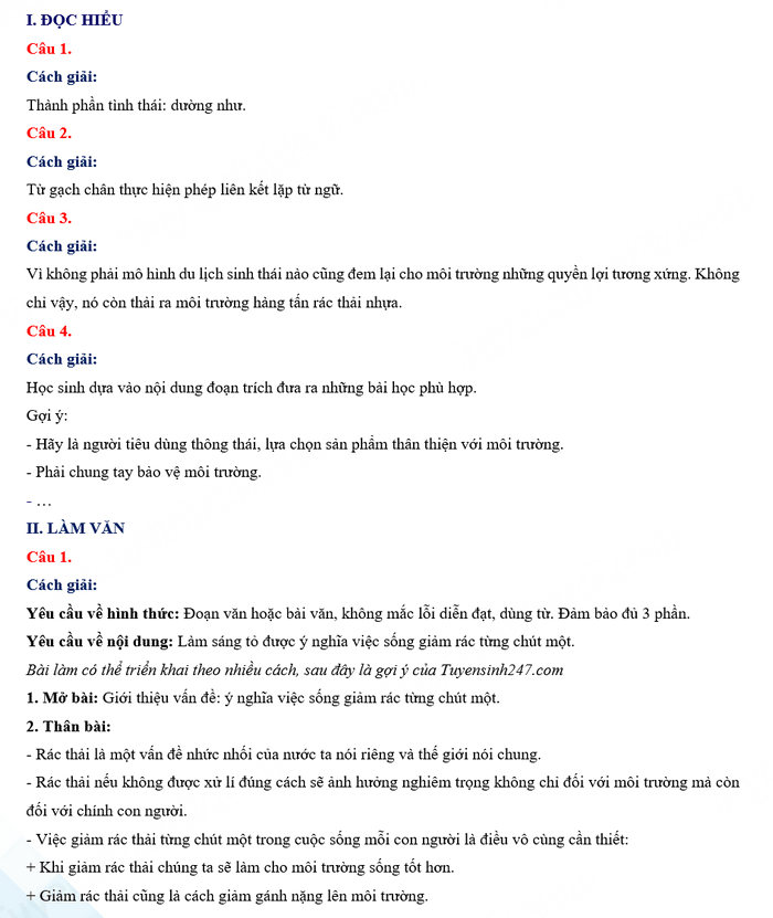 Đáp án đề thi vào 10 môn Văn Đà Nẵng 2024