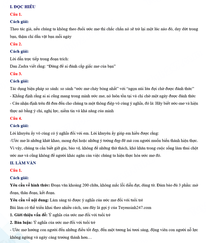 Đáp án đề thi vào 10 môn Văn Kon Tum 2024