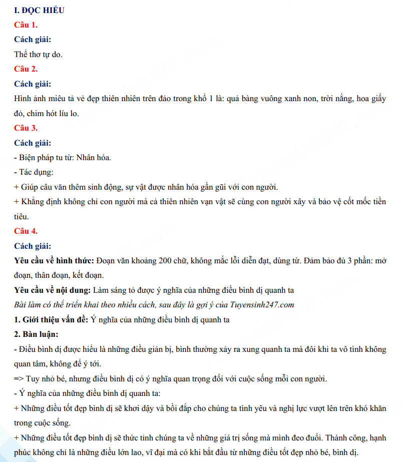 Đáp án đề thi vào 10 môn Văn Tuyên Quang 2024-2025