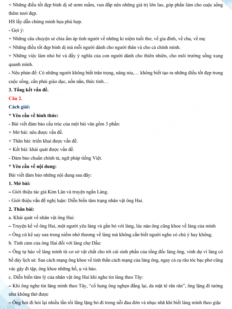 Đáp án đề thi vào 10 môn Văn Tuyên Quang 2024-2025