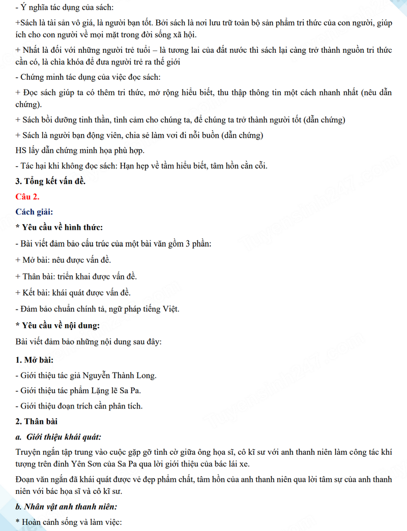 Đáp án đề thi Văn vào 10 năm 2024 Hải Dương