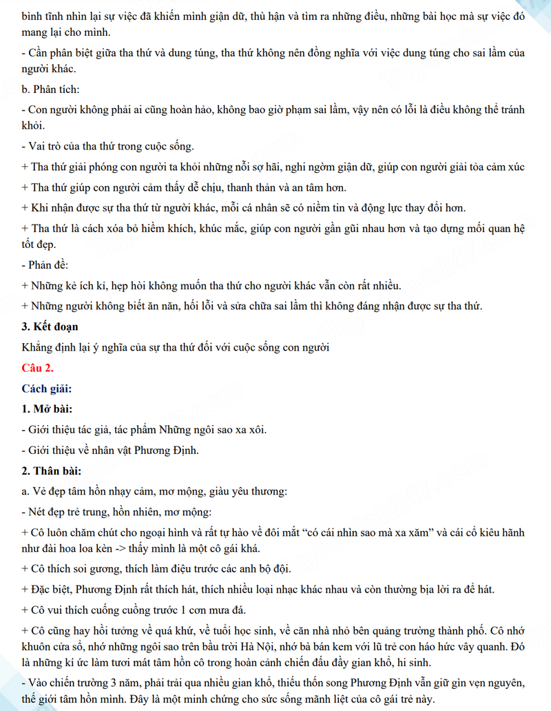 Đáp án đề thi tuyển sinh lớp 10 môn Văn huế 2024-2025