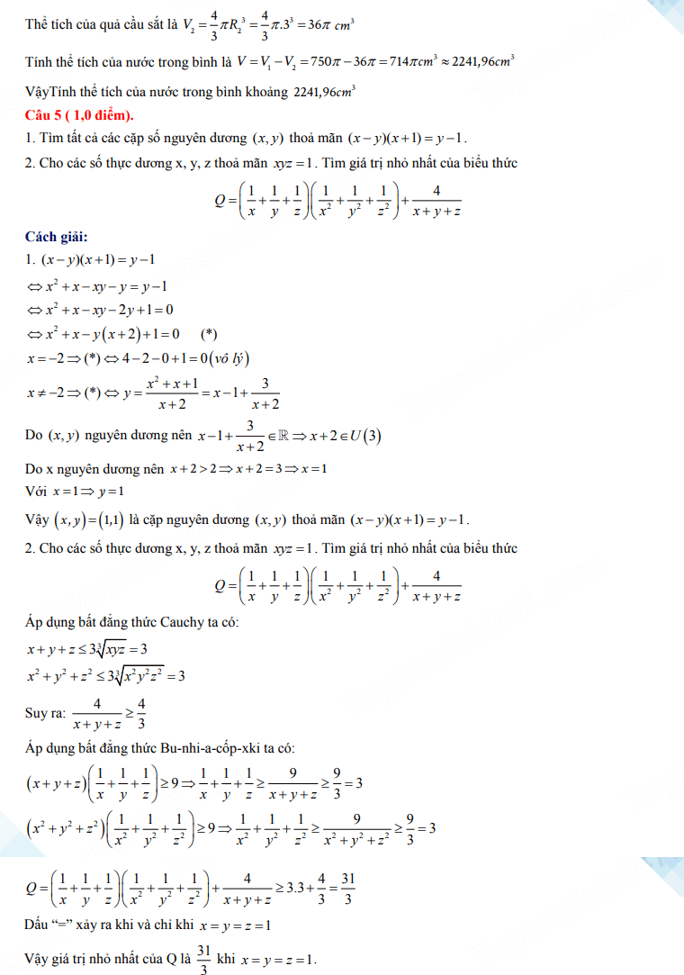 Đáp án đề thi tuyển sinh lớp 10 môn Toán Ninh Bình 2024