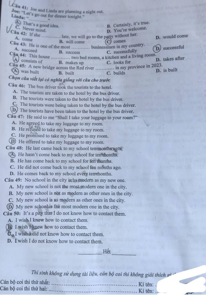 Đề thi tuyển sinh vào 10 môn Tiếng Anh Yên Bái 2024