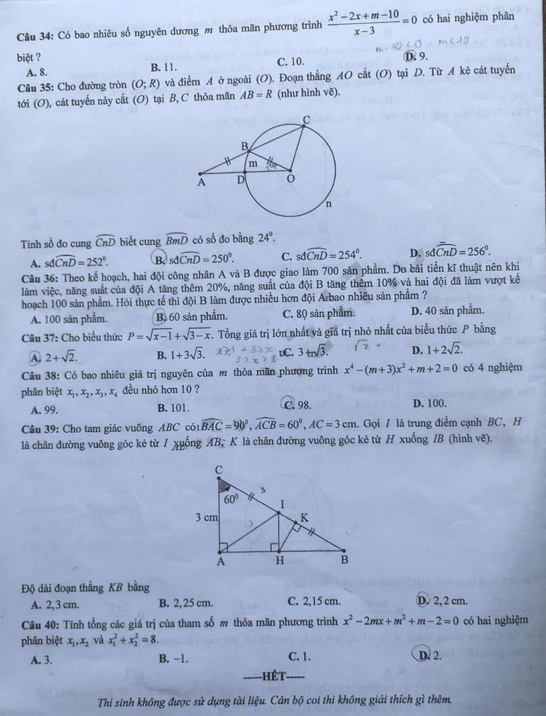 Đề thi vào 10 môn Toán Tuyên Quang 2024-2025