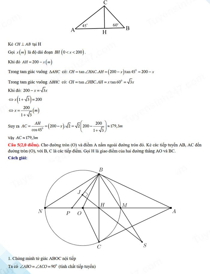 Đáp án đề thi tuyển sinh lớp 10 môn Toán Hải Dương 2024
