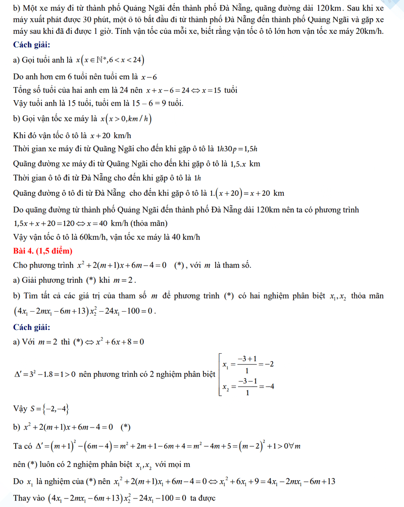 Đáp án đề thi vào 10 môn Toán Đà Nẵng 2024