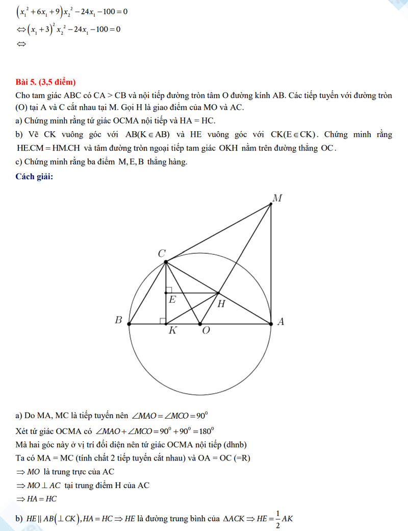Đáp án đề thi vào 10 môn Toán Đà Nẵng 2024