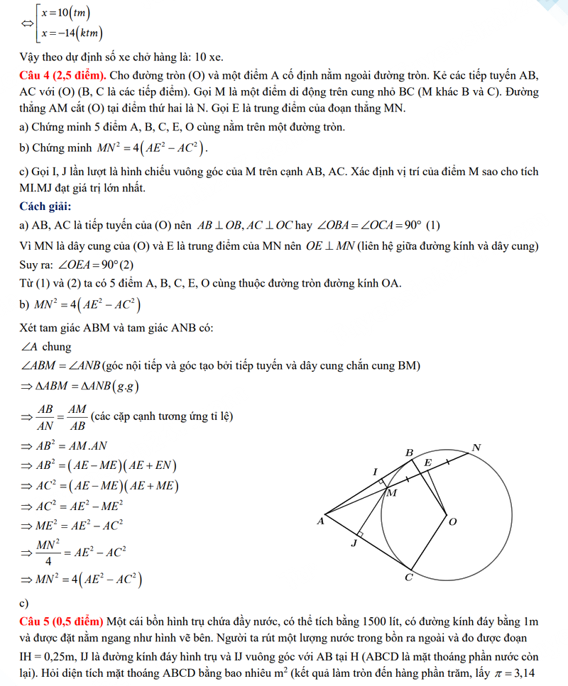 Đáp án đềToán vào lớp 10 Kon Tum 2024-2025