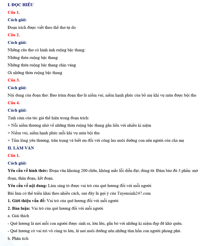 Đáp án đề Văn vào 10 Bắc Kạn 2024