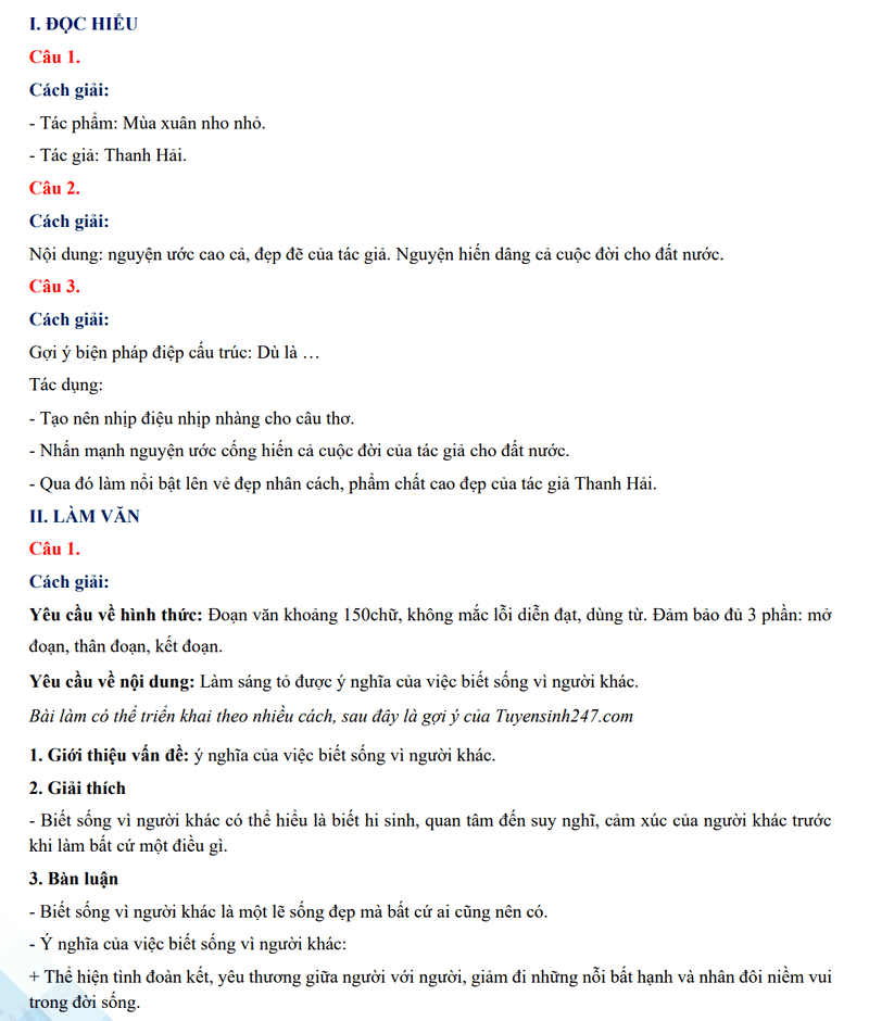 Đáp án đề văn vào 10 Cáo Bằng 2024 - 2025