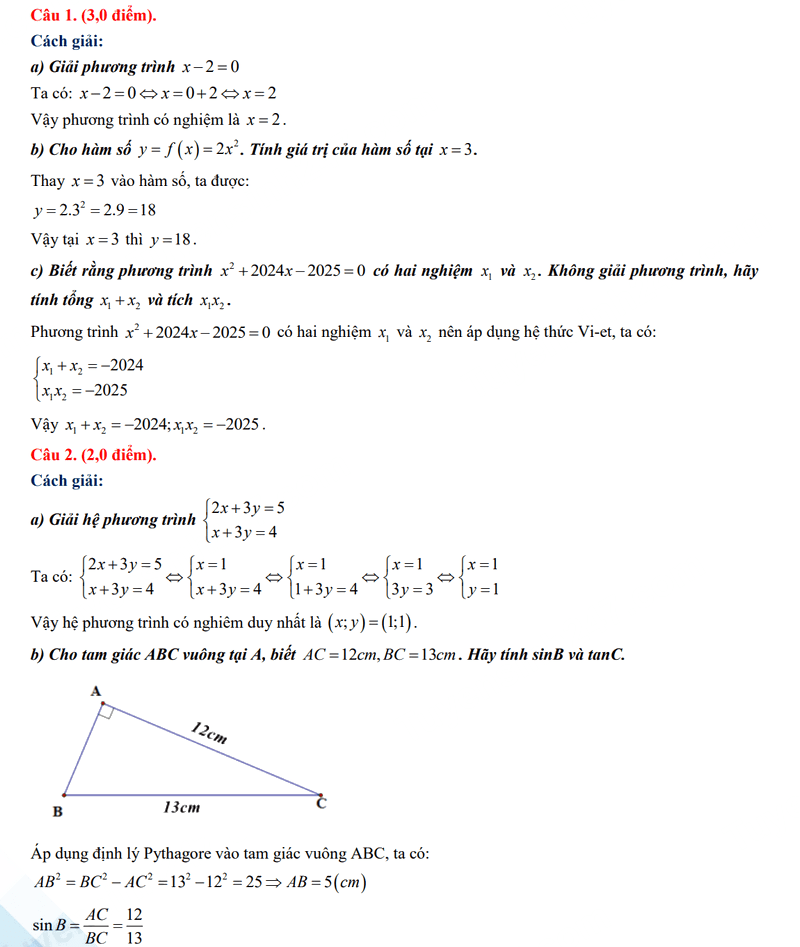 Đáp án đềToán vào lớp 10 Kon Tum 2024-2025
