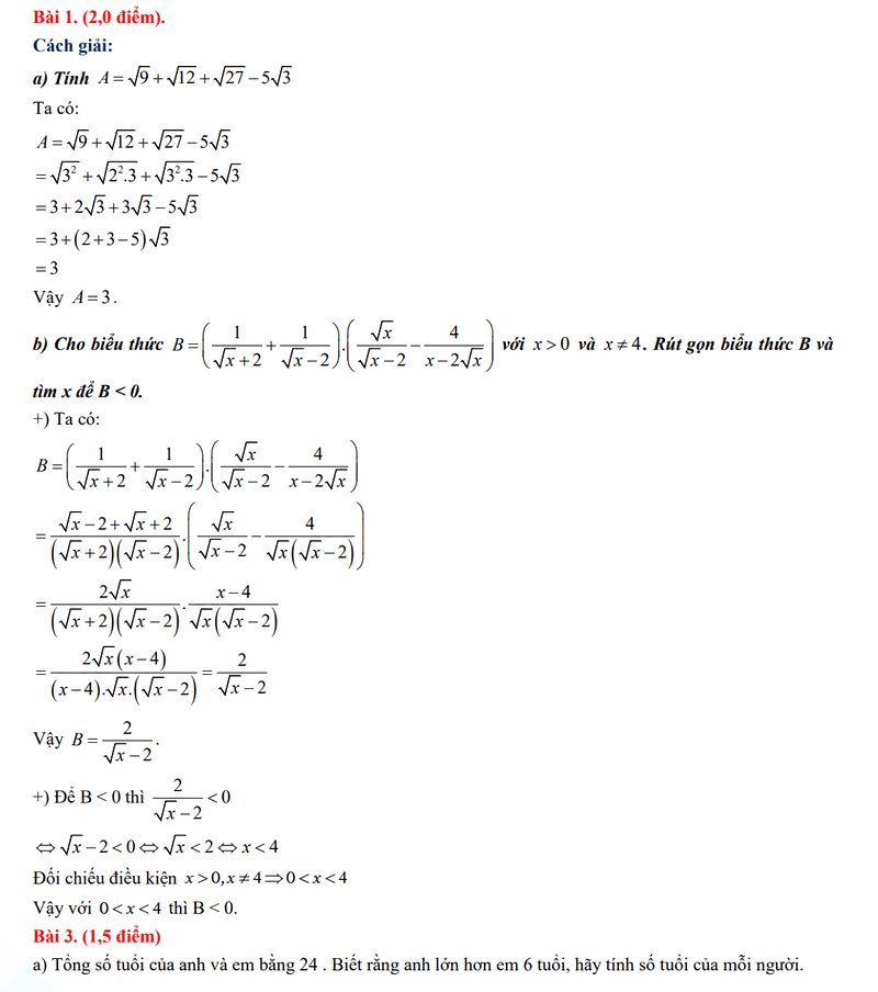 Đáp án đề thi vào 10 môn Toán Đà Nẵng 2024