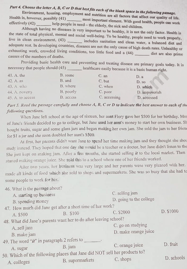 Đề thi tuyển sinh lớp 10 môn Anh Bắc Kạn 2024