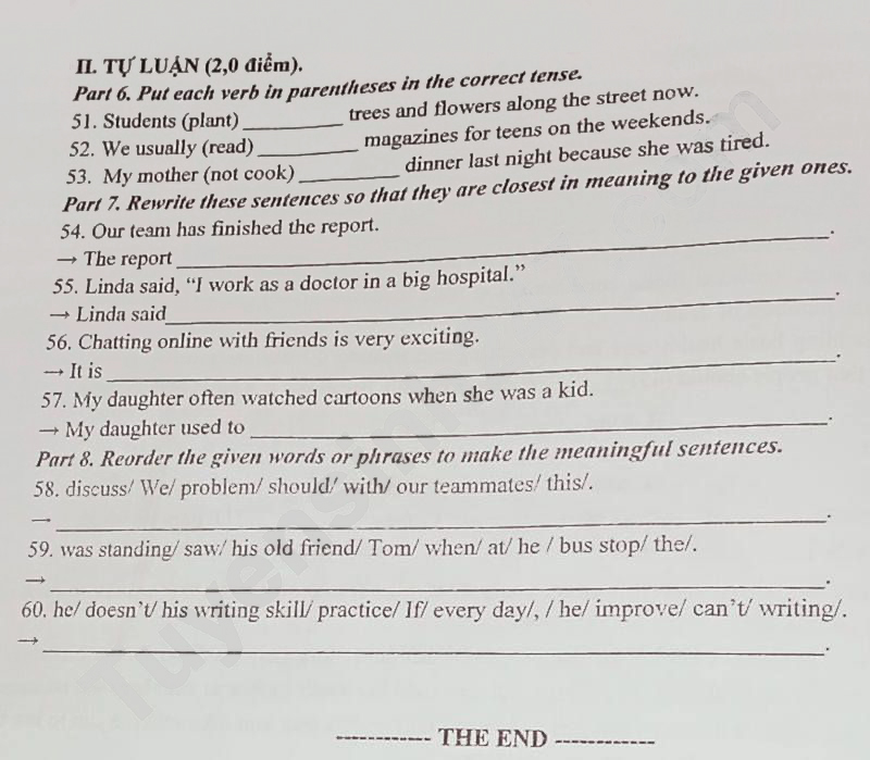 Đề thi tuyển sinh lớp 10 môn Anh Bắc Kạn 2024