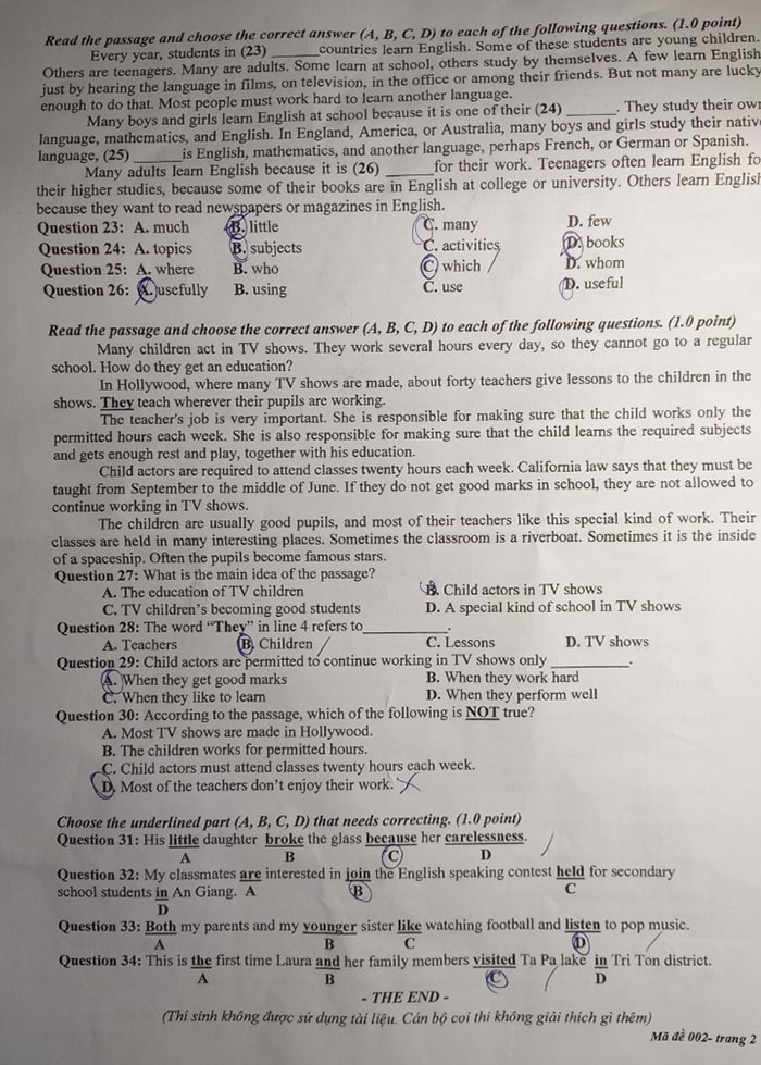 Đề thi tuyển sinh lớp 10 môn Anh An Giang 2024