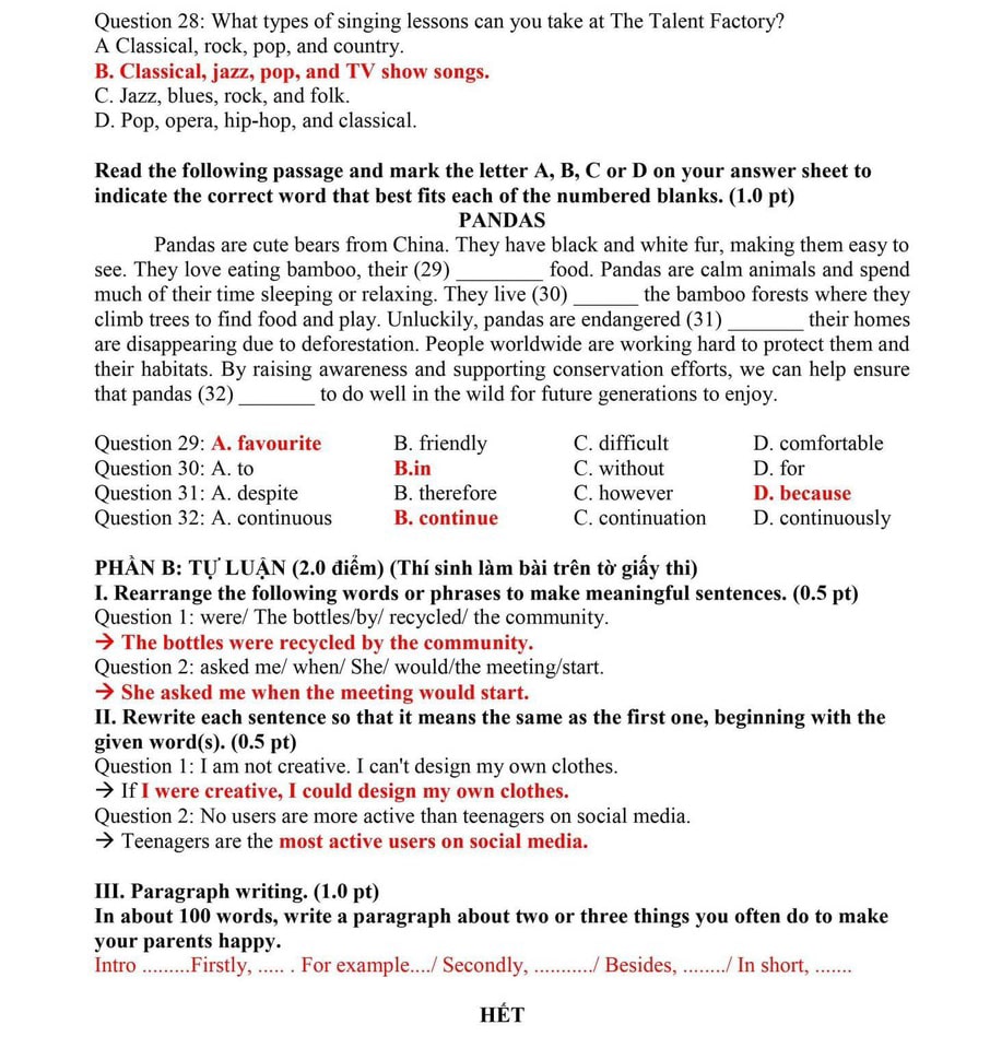 Đề thi Tiếng Anh vào 10 Bắc Giang 2024