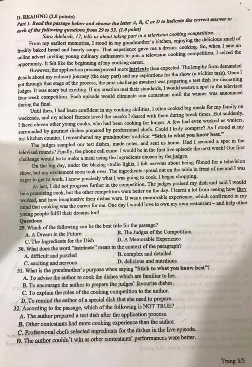 Đề thi tuyển sinh lớp 10 môn Anh Sóc Trăng 2024-2025