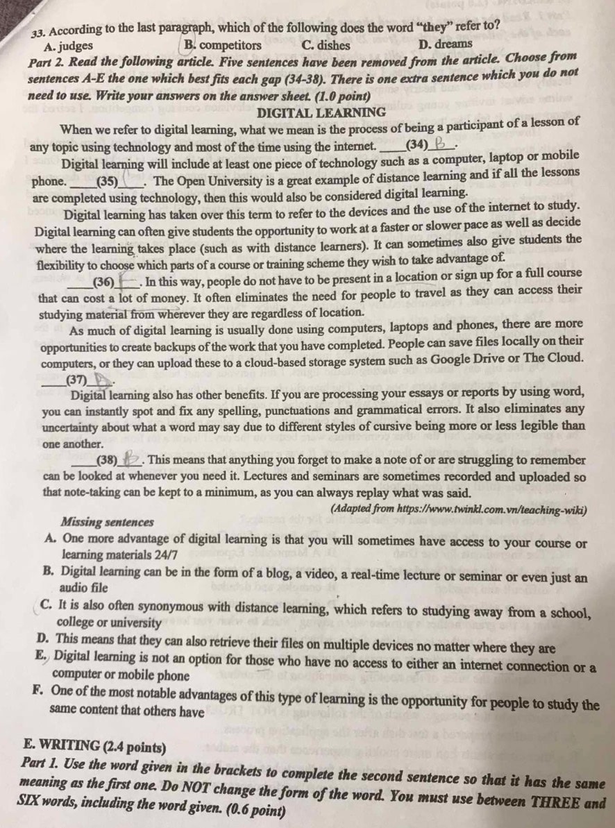 Đề thi tuyển sinh lớp 10 môn Anh Sóc Trăng 2024-2025