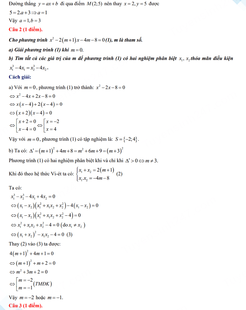 Đáp án đề thi Toán vào 10 Bắc Giang 2024