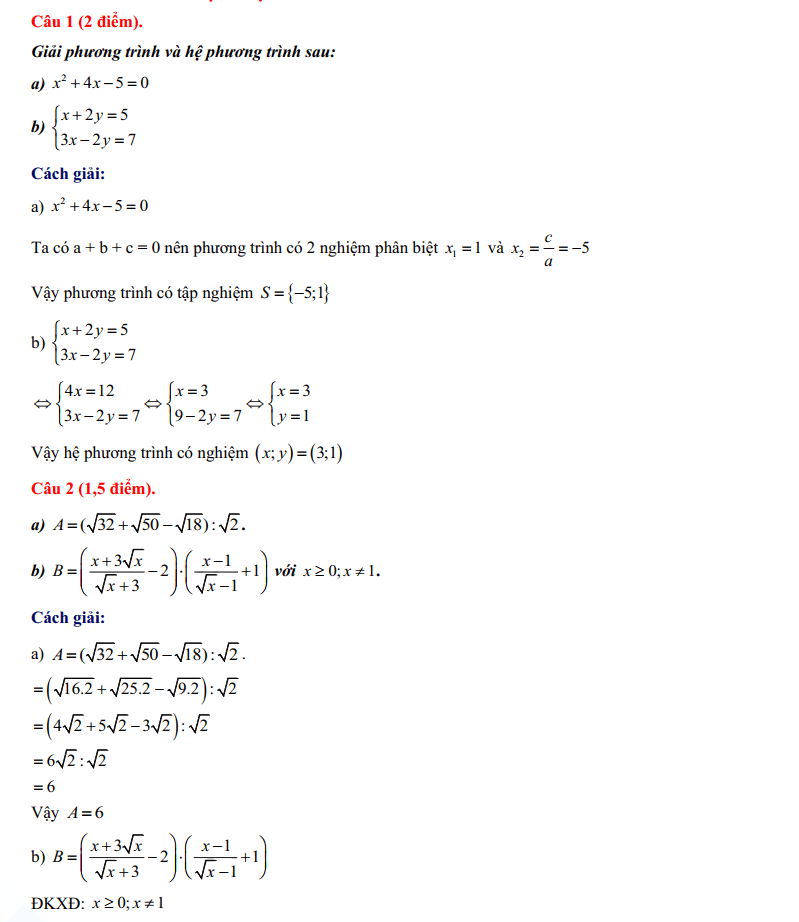 Đáp án đề thi vào 10 Bình Thuận môn Toán 2024-2025