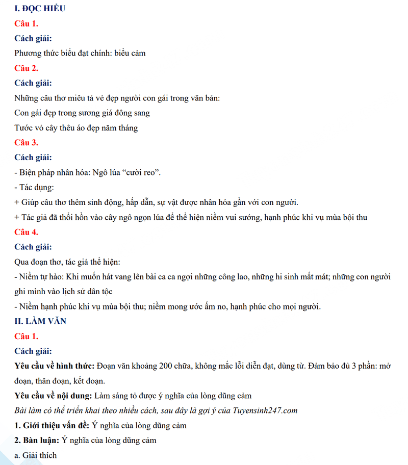 Đáp án đề thi tuyển sinh lớp 10 môn Văn Lào Cai 2024-2025