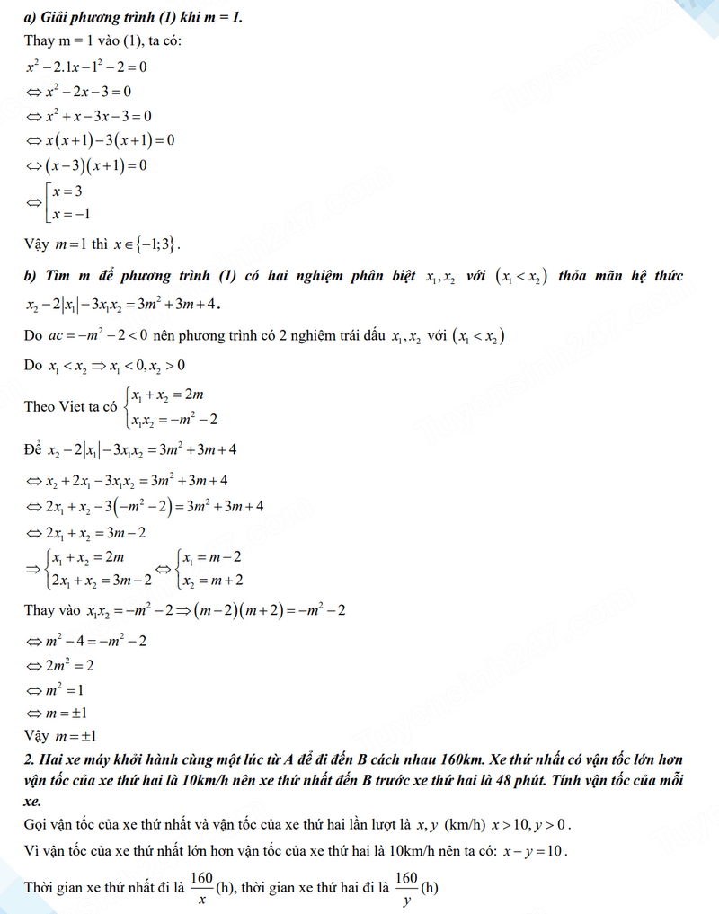 Đáp án đề thi tuyển sinh lớp 10 môn Toán Bình Phước 2024