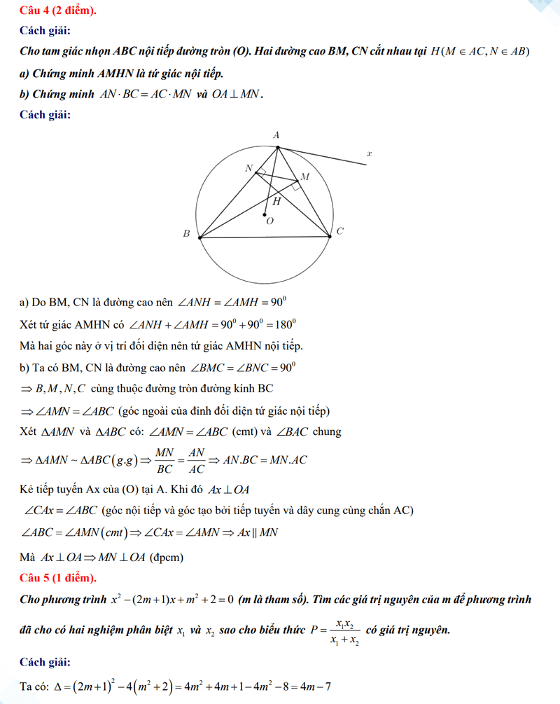 Đáp án đề Toán vào 10 Cao Bằng 2024