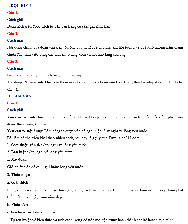 Đáp án đề Văn vào 10 Bình Phước 2024