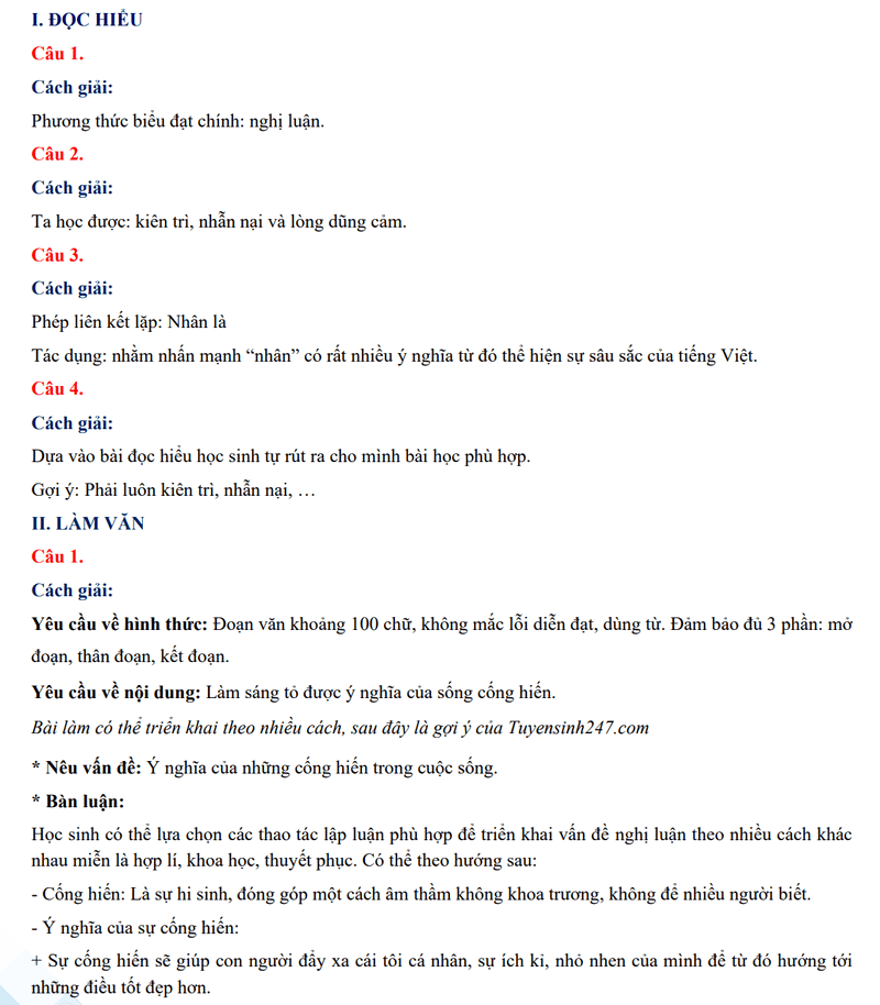 Đáp án đề Văn vào lớp 10 Quảng Bình 2024