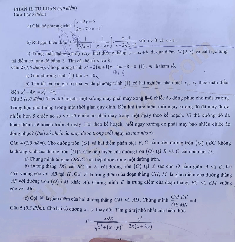 Đề thi tuyển sinh lớp 10 môn Toán Bắc Giang 2024