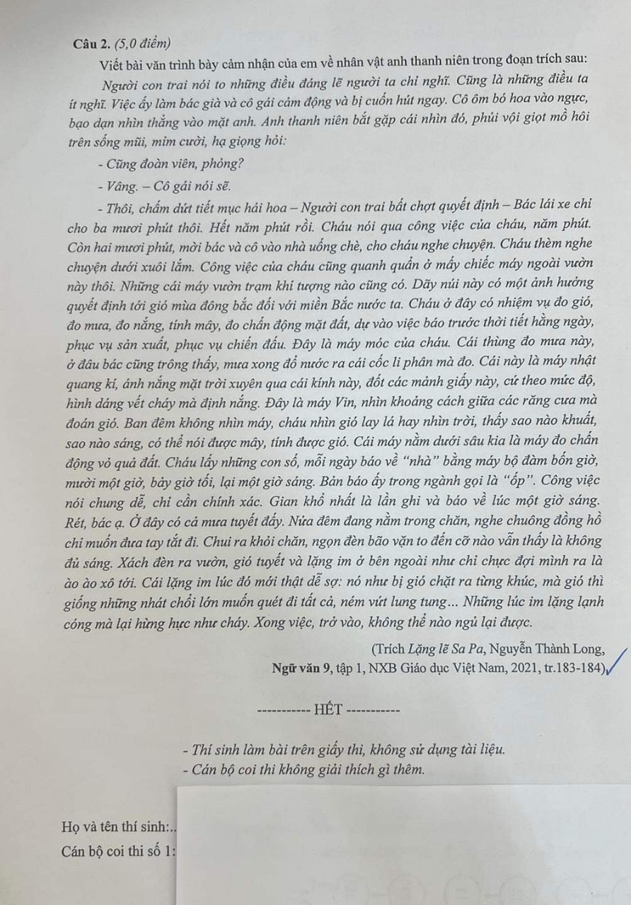 Đề thi Ngữ văn vào 10 Hải Phòng 2024