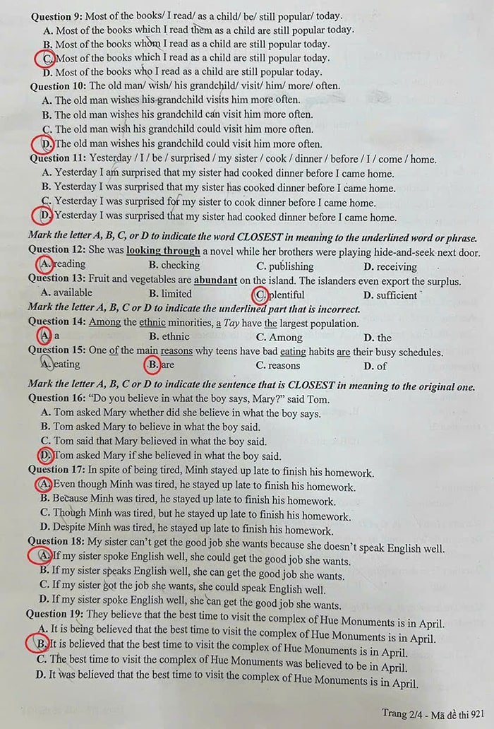 Đề thi tiếng Anh vào 10 Hải Phòng 2024-2025