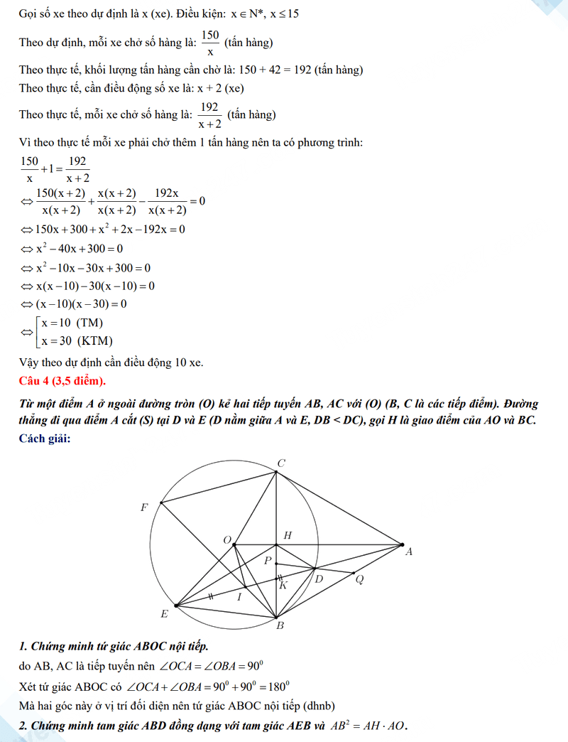 Đáp án đề thi vào 10 môn Toán Bình Định 2024-2025